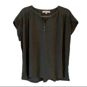 4/$15 SALE Loft | Boho Gauzy Oversized Blouse Gray Black Petite Cap Sleeve